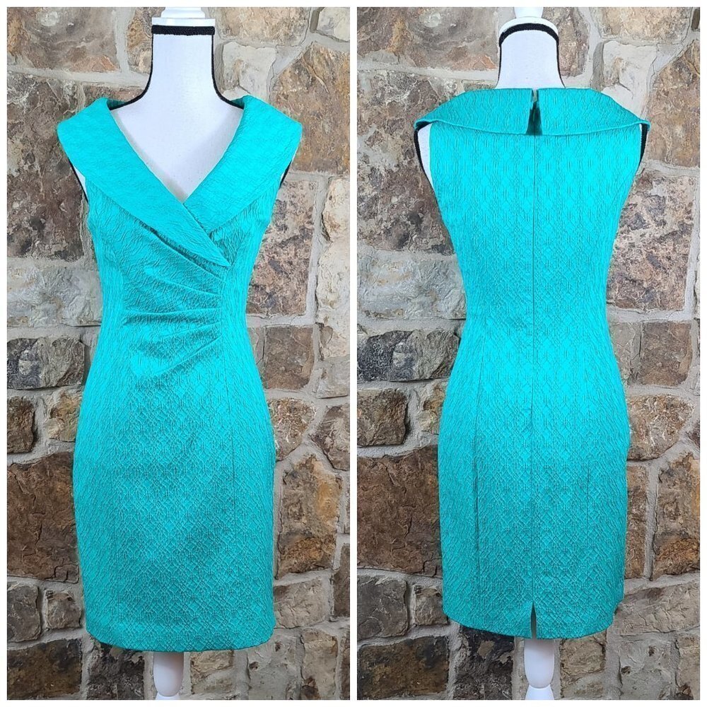 KAY Unger Portrait Collar Brocade Sheath Dress 4